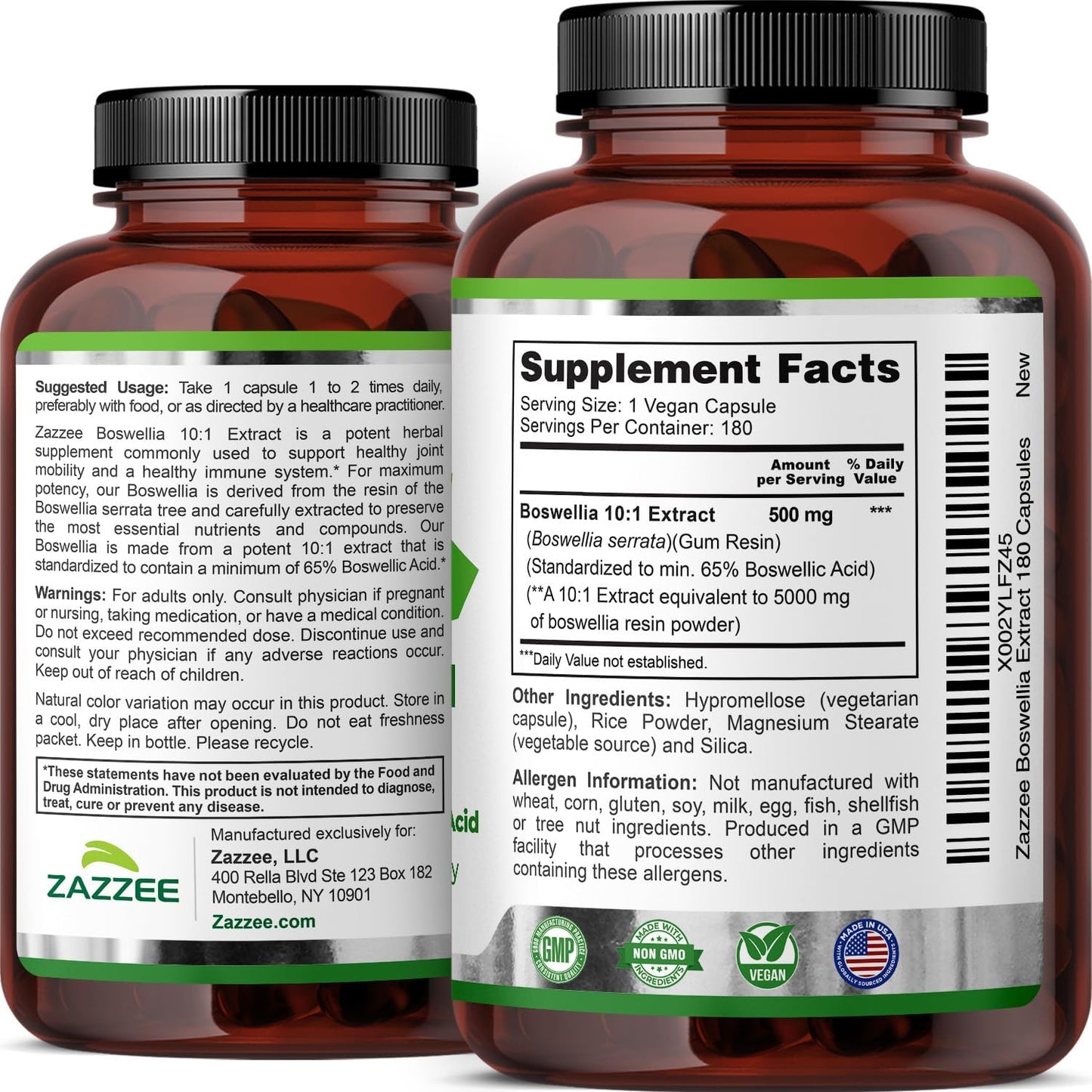 Zazzee Extra Strength Boswellia 10:1 Extract, 180 Capsules, 6 Month Supply | 65% Boswellic Acid, Vegan, Boswellia Serrata, Joint Comfort, Mobility & Flexibility Support, Non-GMO, Made in the USA Gsupps Australia