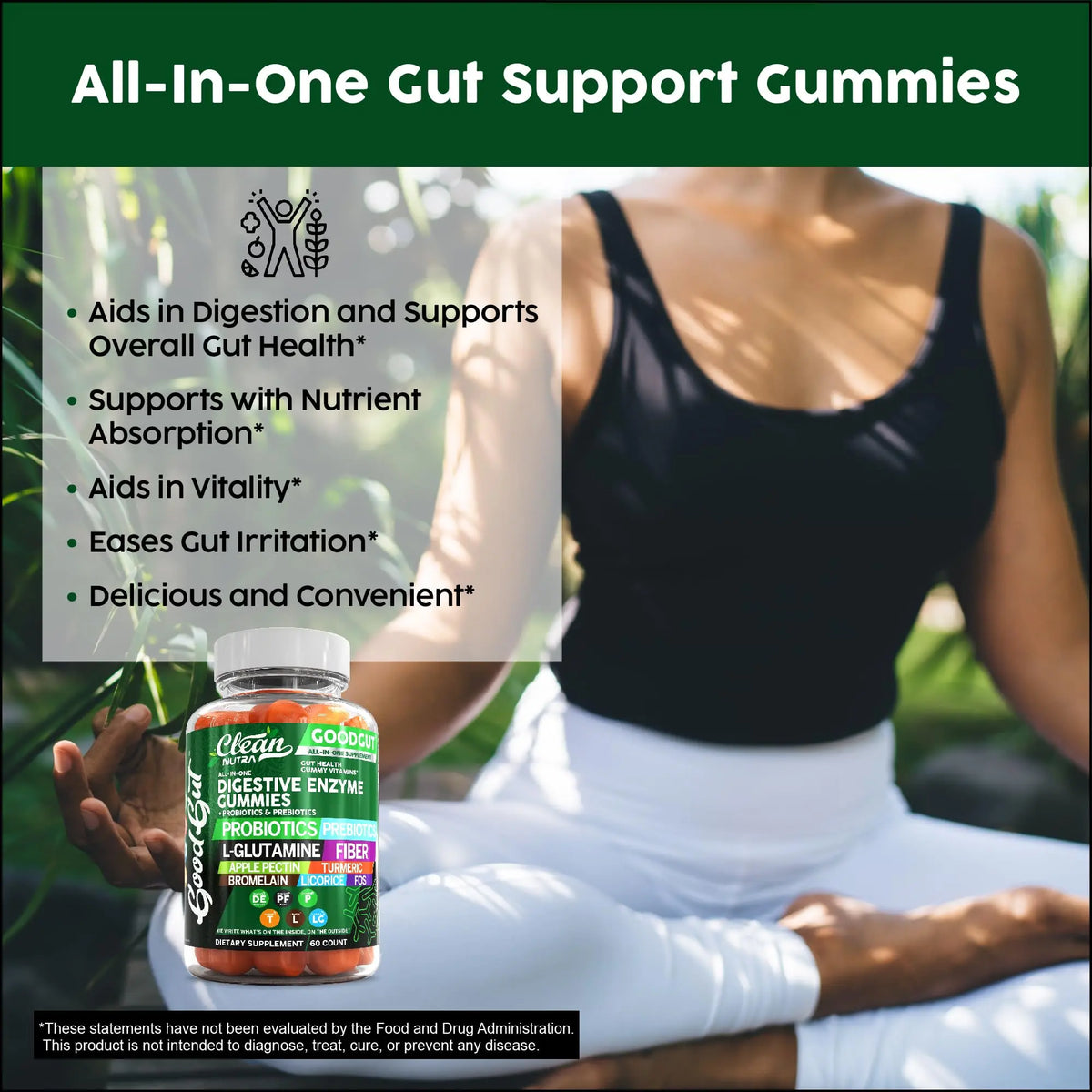 Clean Nutraceuticals Digestive Enzymes with Probiotics & Prebiotics for Digestive Health Gummies & L-Glutamine for Gut Health Bromelain Apple Pectin Inulin FOS Plant Clean Nutraceuticals