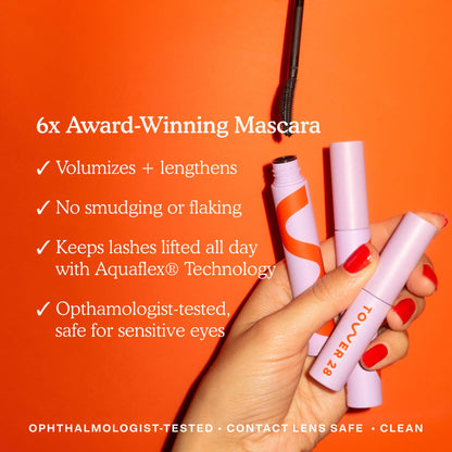 Tower 28 MakeWaves Vegan Black Mascara - Volumizing & Lengthening Mascara for Sensitive Eyes - With Aquaflex Technology for Humidity-Proof Lift - Hypoallergenic Eye Makeup - Jet (0.29 oz) Tower 28