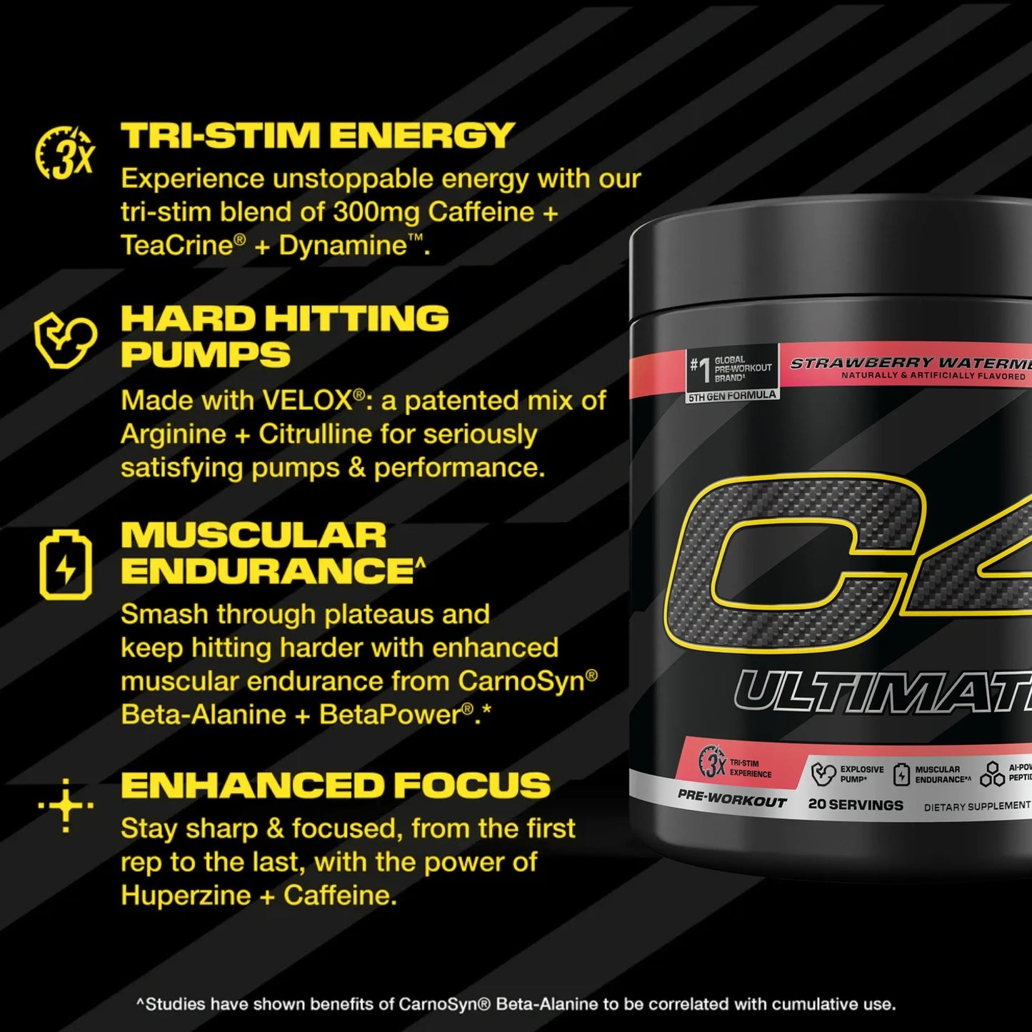 C4 Ultimate Pre Workout Powder Watermelon - Sugar Free Preworkout Energy Supplement for Men & Women - 300mg Caffeine + 3.2g Beta Alanine C4