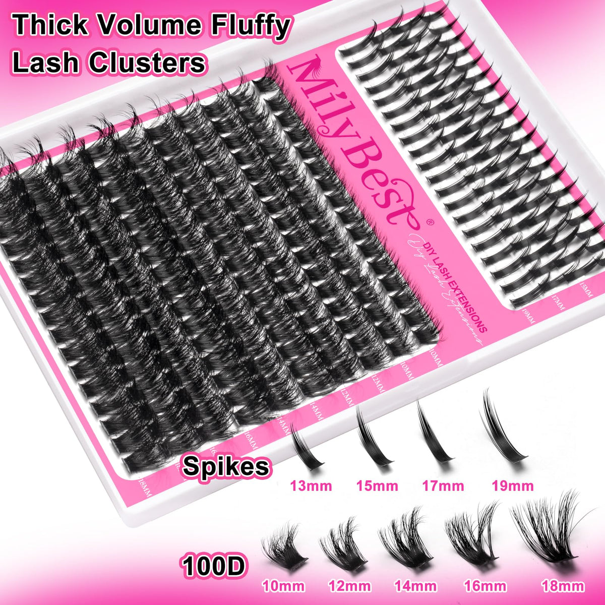 MilyBest Lash Clusters Kit 100D with Spikes, 13-19mm Manga Lashes MilyBest