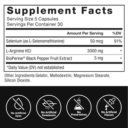 Force Factor L-Arginine Nitric Oxide Supplement with BioPerine to Help Build Muscle and Support Stronger Blood Flow, Circulation, Nutrient Delivery Force Factor