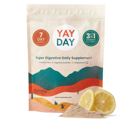 Nighttime Prebiotic Fiber Powder with Digestive Enzymes & Magnesium Glycinate for Sleep, On-The-Go Travel 7 Pack | Gut Health Supplement for Women & Men - Bloating Relief Soluble and Insoluble Fiber YayDay