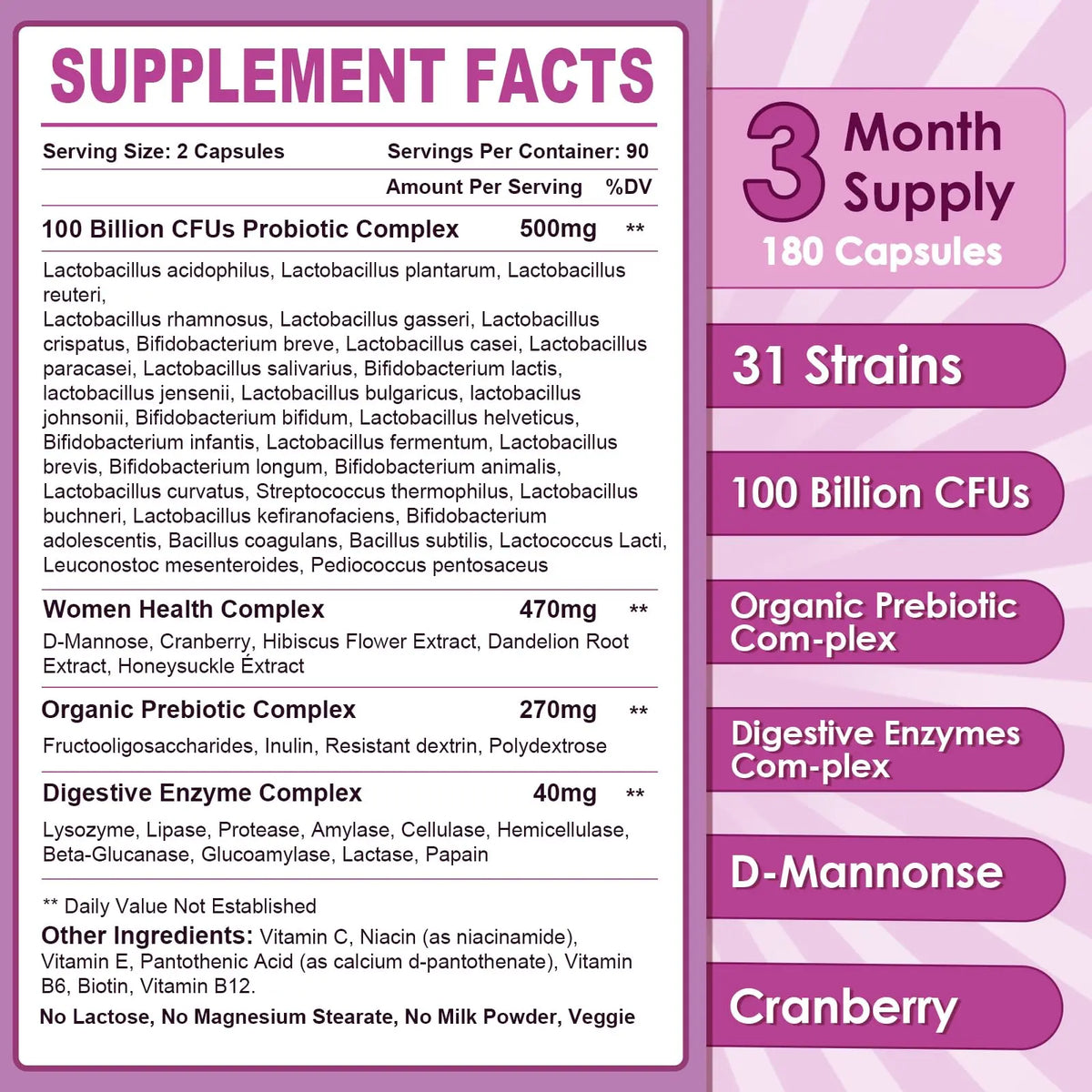 NATURE TARGET Probiotics for Women, 100 Billion CFUs Probiotic with Digestive Enzymes & Prebiotics, Vaginal Probiotics with Cranberry for Urinary Tract Health, NATURE TARGET