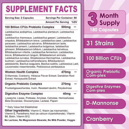 NATURE TARGET Probiotics for Women, 100 Billion CFUs Probiotic with Digestive Enzymes & Prebiotics, Vaginal Probiotics with Cranberry for Urinary Tract Health, NATURE TARGET
