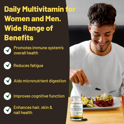 Vegan Vitality Multivitamins & Minerals for Women and Men with High Strength Vitamin B12, D3 & K2. 180 Vegan Multivitamin Tablets - 6 Months Supply Vegan Vitality