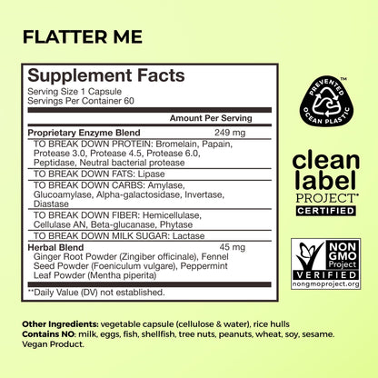 HUM Flatter Me Extra Strength Digestive Enzymes for Women, Men, Digestive Gut Bloating Supplement, Ginger, Peppermint Leaf, Fast Acting Anti Bloat Pills Multi Enzyme for Debloating, 60 Capsules