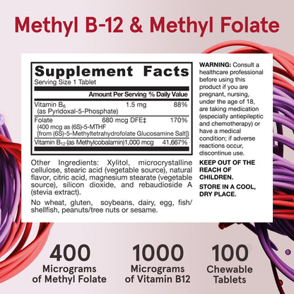 Jarrow Formulas Methyl B-12 & Methyl Folate, Bioactive Vitamin B9 & Vitamin B12 Supplement, Supports Cellular Energy Production, Healthy Brain Function & Metabolism Jarrow Formulas