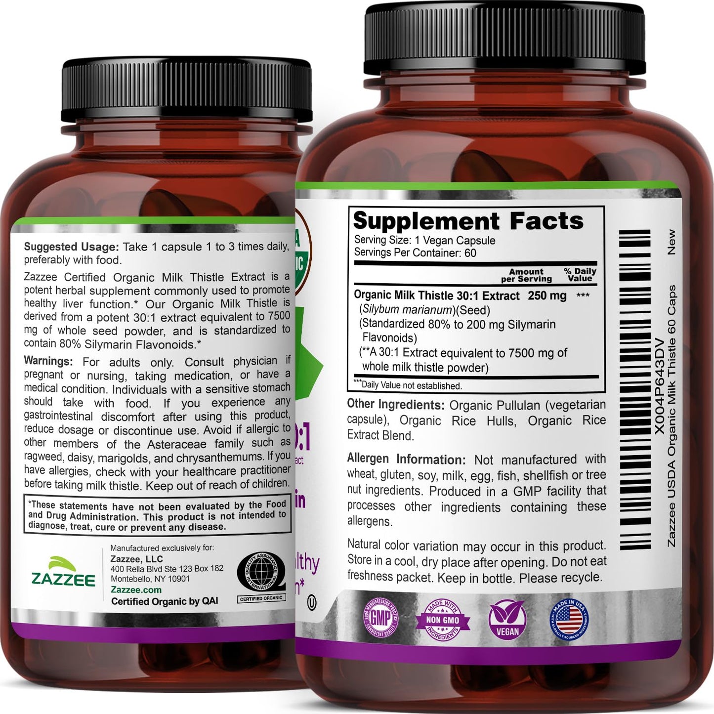 Zazzee USDA Organic Milk Thistle 30:1 Extract, 80% Silymarin, 120 Capsules | Vegan, 4 Month Supply, Certified Kosher, High Potency Liver & Antioxidant Support, Silybum Marianum, Non-GMO, Made in the USA Gsupps Australia