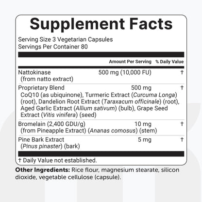 Micro Ingredients Nattokinase 10,000 FU Per Serving (Natural Natto Extract), 240 Vegetarian Capsules | with CoQ10, Turmeric, Aged Garlic & Pine Bark Extract Micro Ingredients