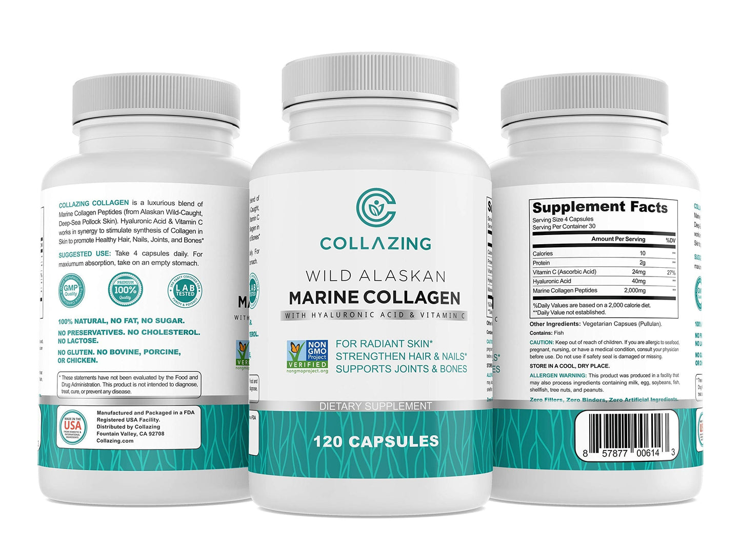 C COLLAZING - Alaskan Wild-Caught Marine Collagen Peptides with Hyaluronic Acid & Vitamin C - Supports Skin, Hair, Nails, Joints & Bones - Type 1 & 3 Collagen C COLLAZING