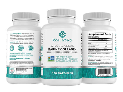 C COLLAZING - Alaskan Wild-Caught Marine Collagen Peptides with Hyaluronic Acid & Vitamin C - Supports Skin, Hair, Nails, Joints & Bones - Type 1 & 3 Collagen C COLLAZING