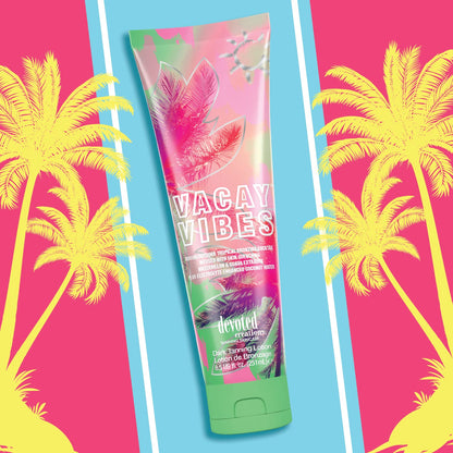 Devoted Creations Vacay Vibes Tanning Lotion – Indoor/Outdoor Tropical Bronzing Cocktail Infused with Skin Quenching Watermelon and Guava Extracts, plus Electrolyte Enhanced Coconut Water – 8.5 oz. Devoted Creations