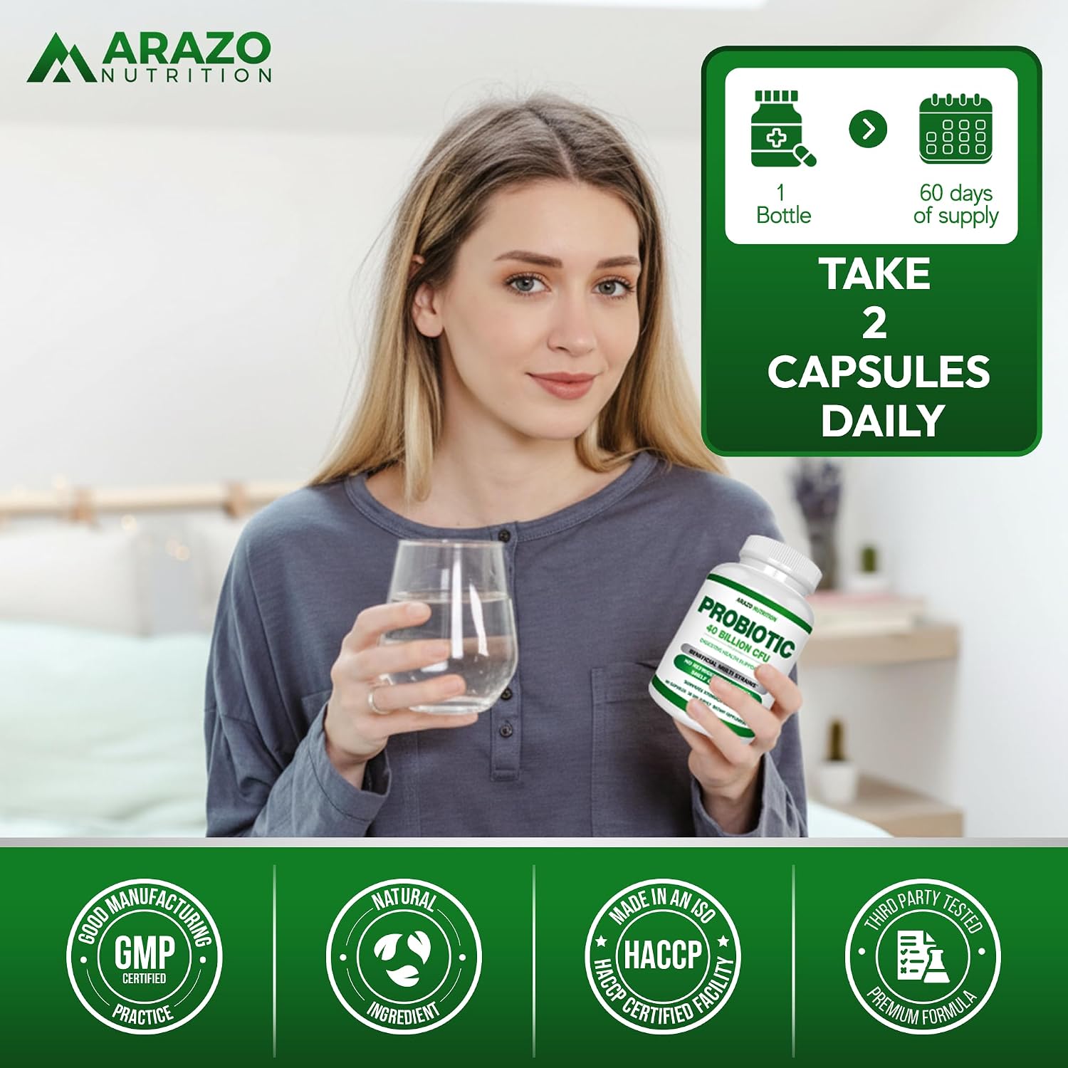 Arazo Nutrition Probiotic 40 Billion CFU - Shelf Stable with Prebiotics and Acidophilus - Stable Potency Until Expiration – Time Delay Release Probiotics (Pack of 2) Gsupps Australia