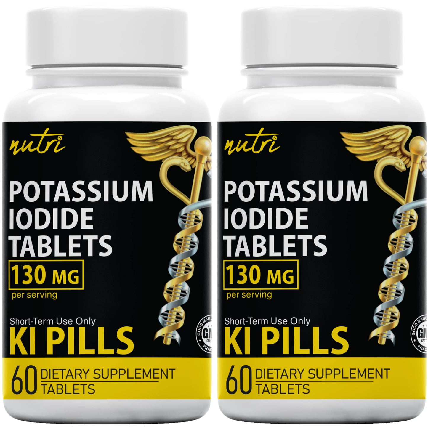 Potassium Iodide Tablets 130 mg (Pack of 2) - (120 Tablets) 10 Year Shelf-Life EXP 2034 to 2035 - Ki Pills - Yoduro de potasio - Nutri Supplements Nature's Fusions
