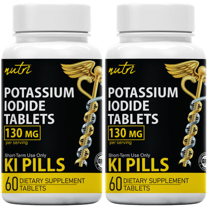 Potassium Iodide Tablets 130 mg (Pack of 2) - (120 Tablets) 10 Year Shelf-Life EXP 2034 to 2035 - Ki Pills - Yoduro de potasio - Nutri Supplements Nature's Fusions