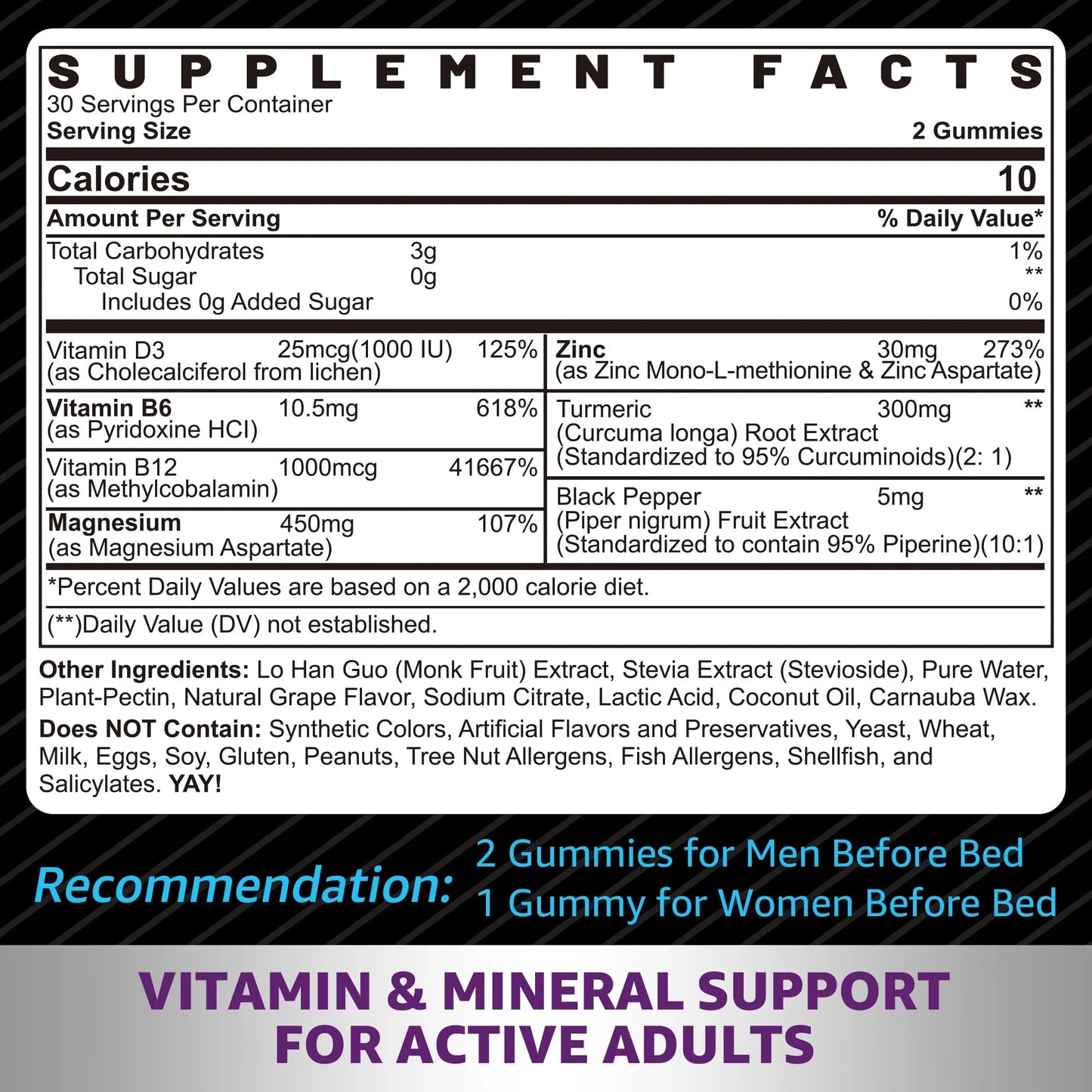 Zinc and Magnesium Supplement, Zinc Magnesium Aspartate Post Workout Gummies for Men Women, with Vitamin B6, B12, D3, Turmeric for Nighttime Recovery, Reduce Fatigue NEVISS