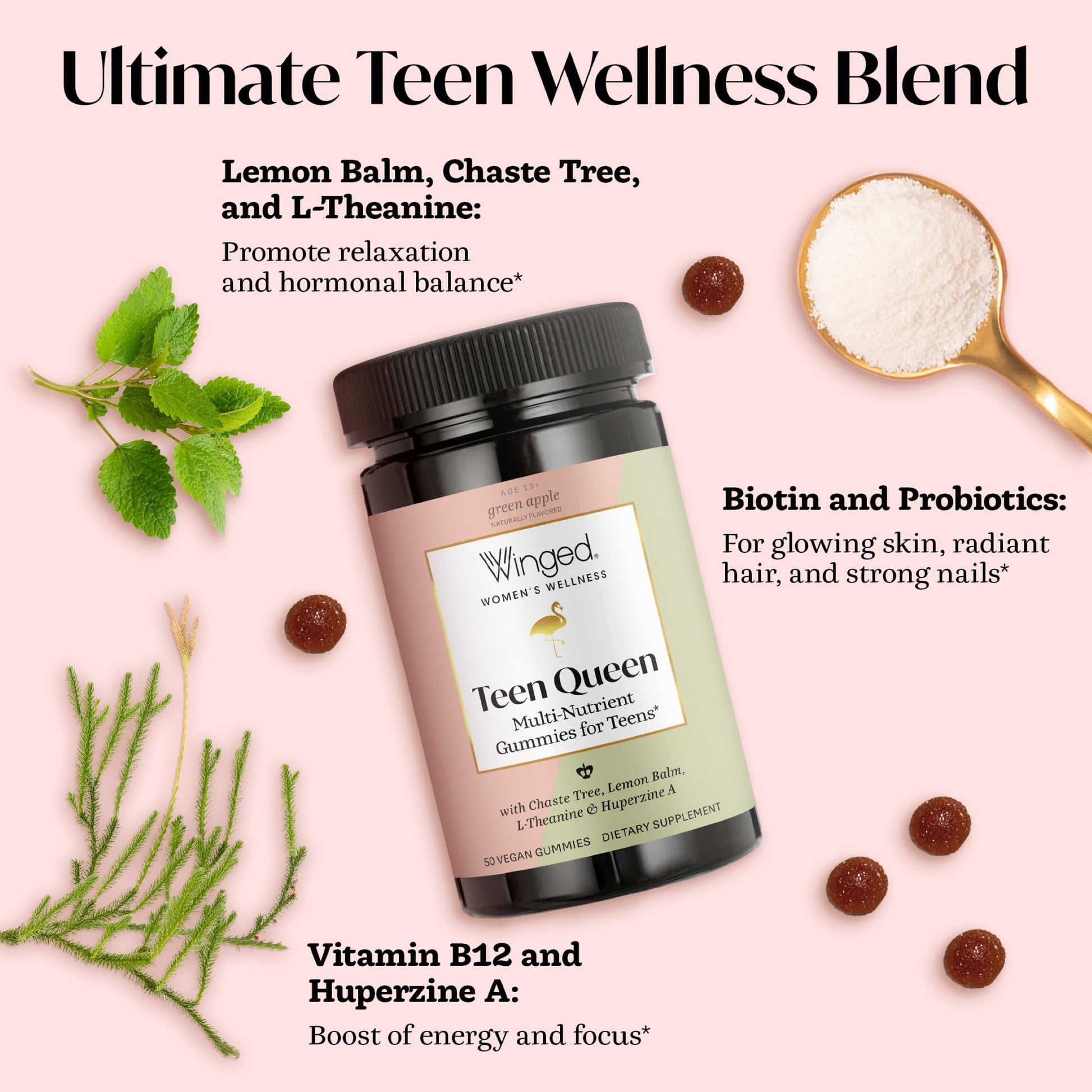 Winged Wellness Multivitamin Gummies for Teen Girls - Teen Vitamins for Mood & Hormonal Health - Vegan Gummy Supplement with Chaste Tree, Lemon Balm, L-Theanine, Probiotics & Biotin - 50 Gummies Winged Wellness buy australia supplements