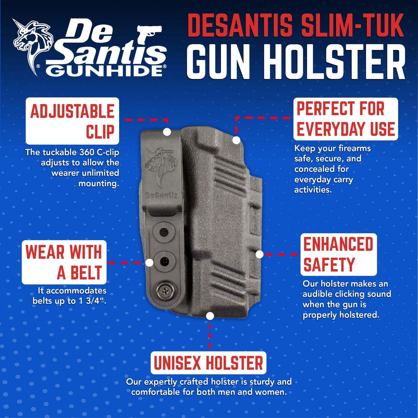 DeSantis Slim-Tuk - IWB Holster for Men and Women, Pistol Holster for Concealed Carry, Suitable for Appendix Wear, Ambidextrous, Made with Kydex, Adjustable Tension, Tuckable 360 C-Clip Gsupps Australia
