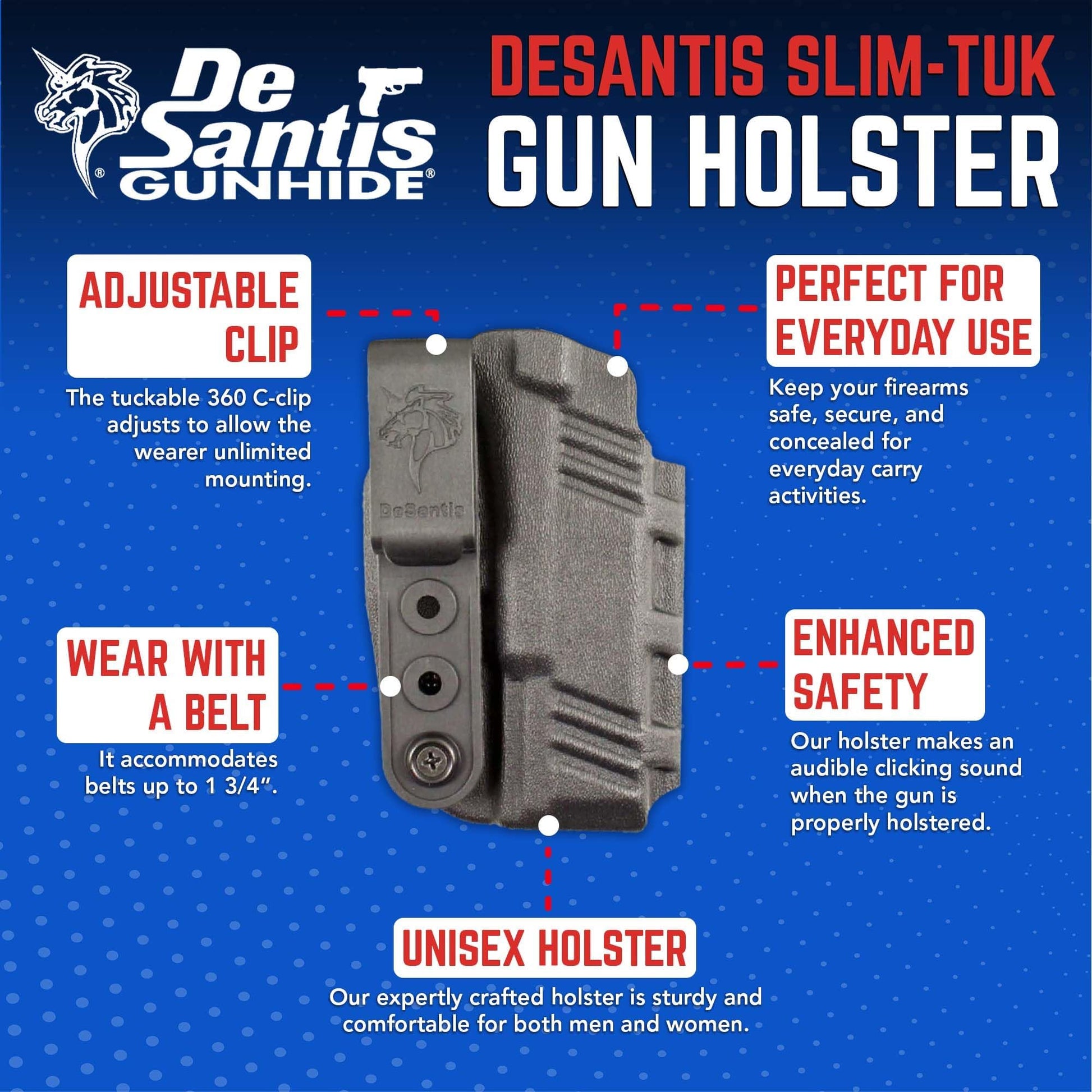 DeSantis Slim-Tuk - IWB Holster for Men and Women, Pistol Holster for Concealed Carry, Suitable for Appendix Wear, Ambidextrous, Made with Kydex, Adjustable Tension, Tuckable 360 C-Clip Gsupps Australia