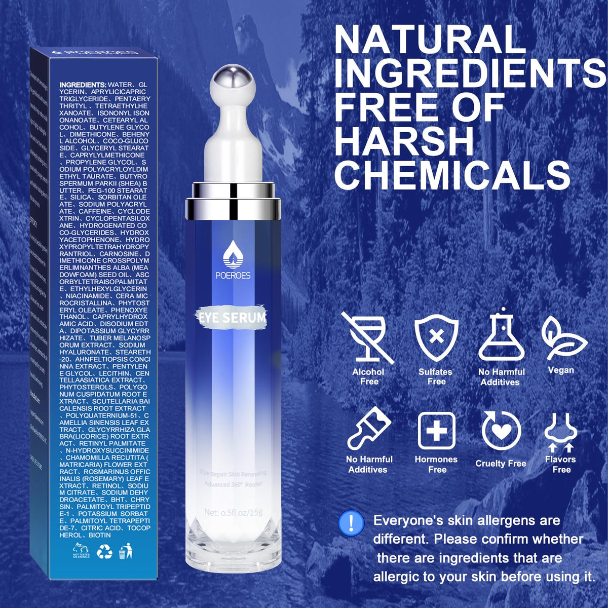 Eye Serum with 8% Caffeine & 8% Retinol Under Eye Cream 0.5 Fl Oz POEROES