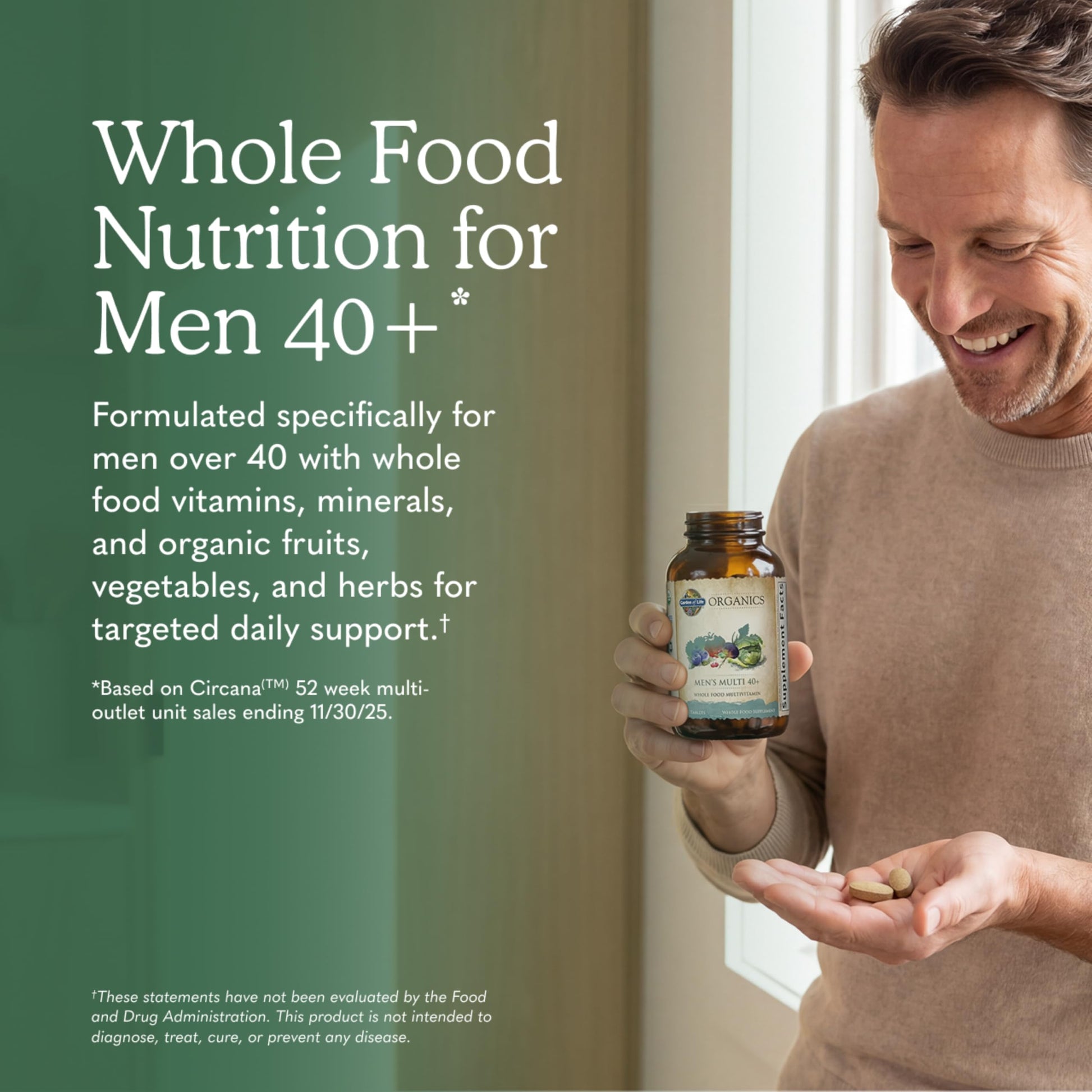 Garden of Life Organics Men's 40+ Multivitamin with Prostate Support, B12 & Vitamins – Vegan Daily Whole Food Multivitamin, Non-GMO, Certified Organic, 60 Tablets Gsupps Australia