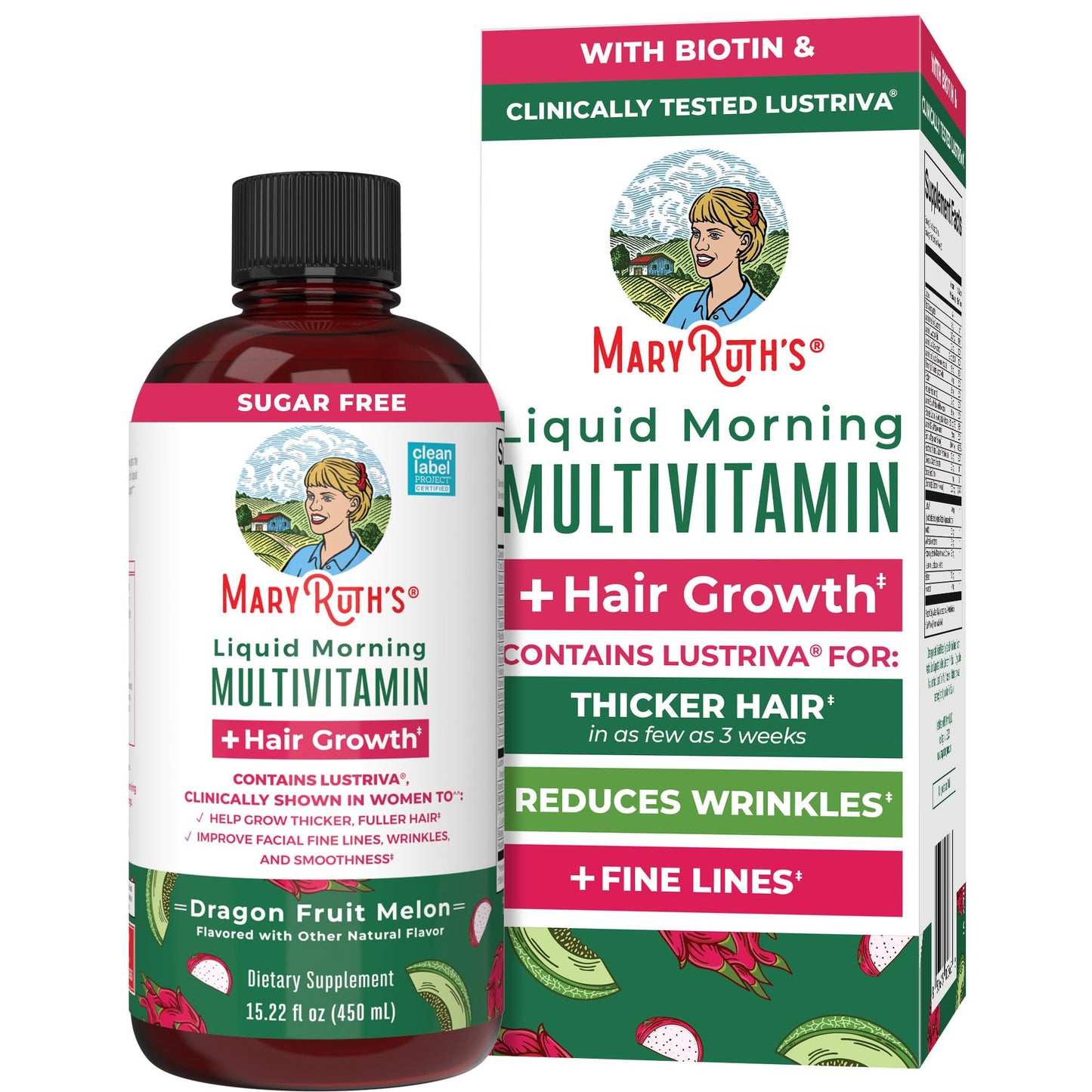 MARYRUTH'S Liquid Multivitamin + Hair Growth | Biotin 10000mcg | Lustriva Hair Growth Supplement | Clinically Tested in Women for Thicker Hair MARYRUTH'S