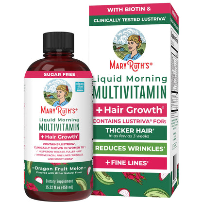 MARYRUTH'S Liquid Multivitamin + Hair Growth | Biotin 10000mcg | Lustriva Hair Growth Supplement | Clinically Tested in Women for Thicker Hair MARYRUTH'S