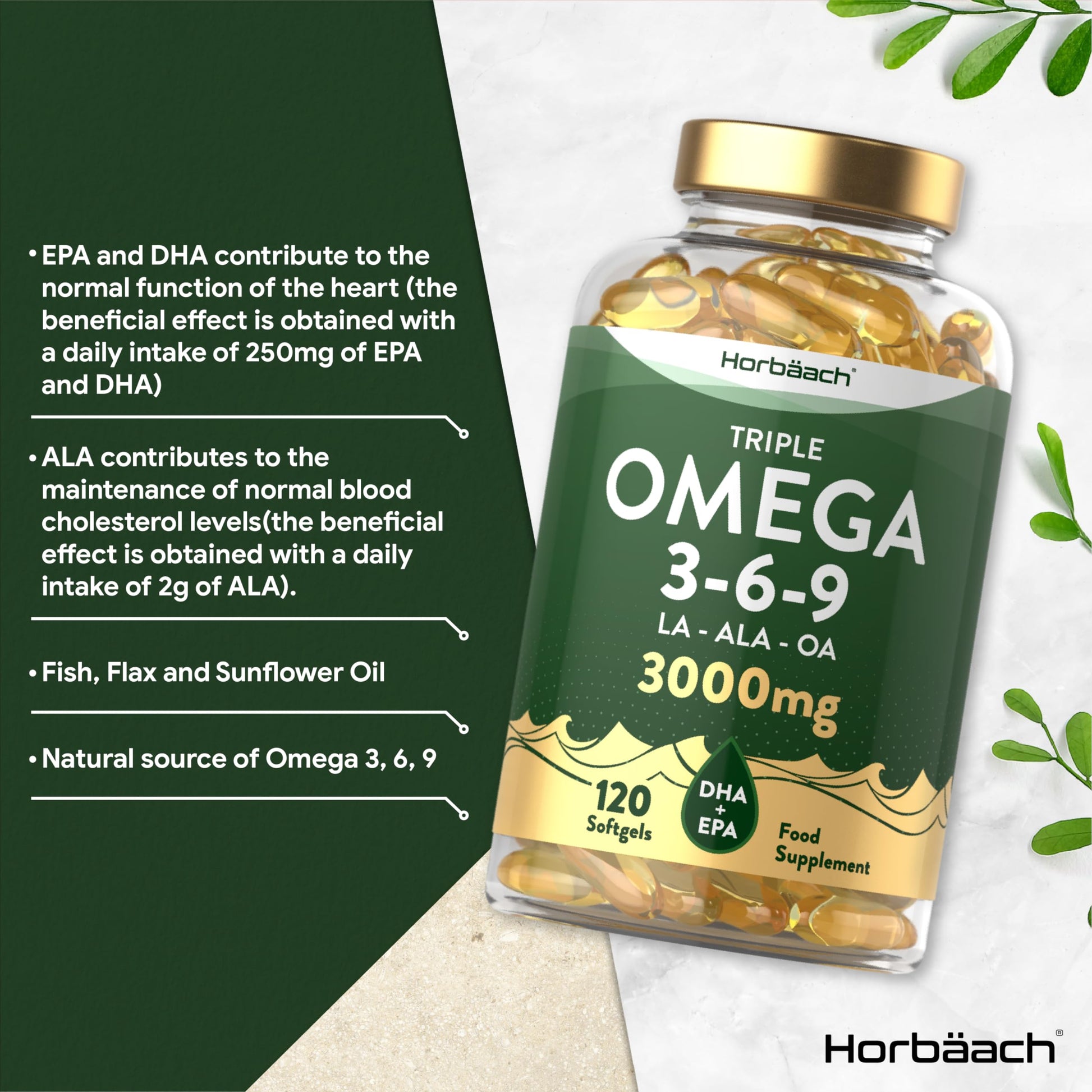 Omega 3 6 9 Capsules High Strength | 3000mg | 120 Softgels | Triple Omega 369 Horbäach buy australia supplements