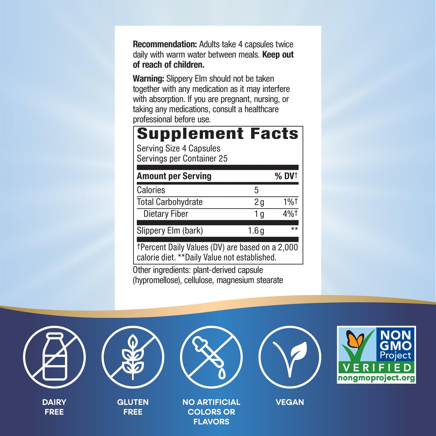 Nature’s Way Slippery Elm Bark Capsules, Traditional Digestive Support to Soothe Gastrointestinal Tract*, 1,600 mg per 4-Capsule Serving Nature's Way