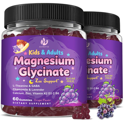 (2Pack) Sugar Free Magnesium Glycinate Gummies for Kids & Adults - Zzz Support, Relaxation & Cognition Support, 200/400mg Magnesium Gummies with L-Theanine, JIANKYTZ