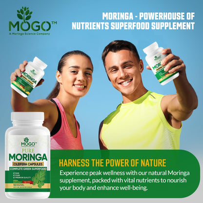 MOGO Moringa Capsules -180 Ct| Boost Energy, Immune, Gut, Joint Support | Made with Pure Organic Moringa Powder Organic Capsules | Made in USA MOGO