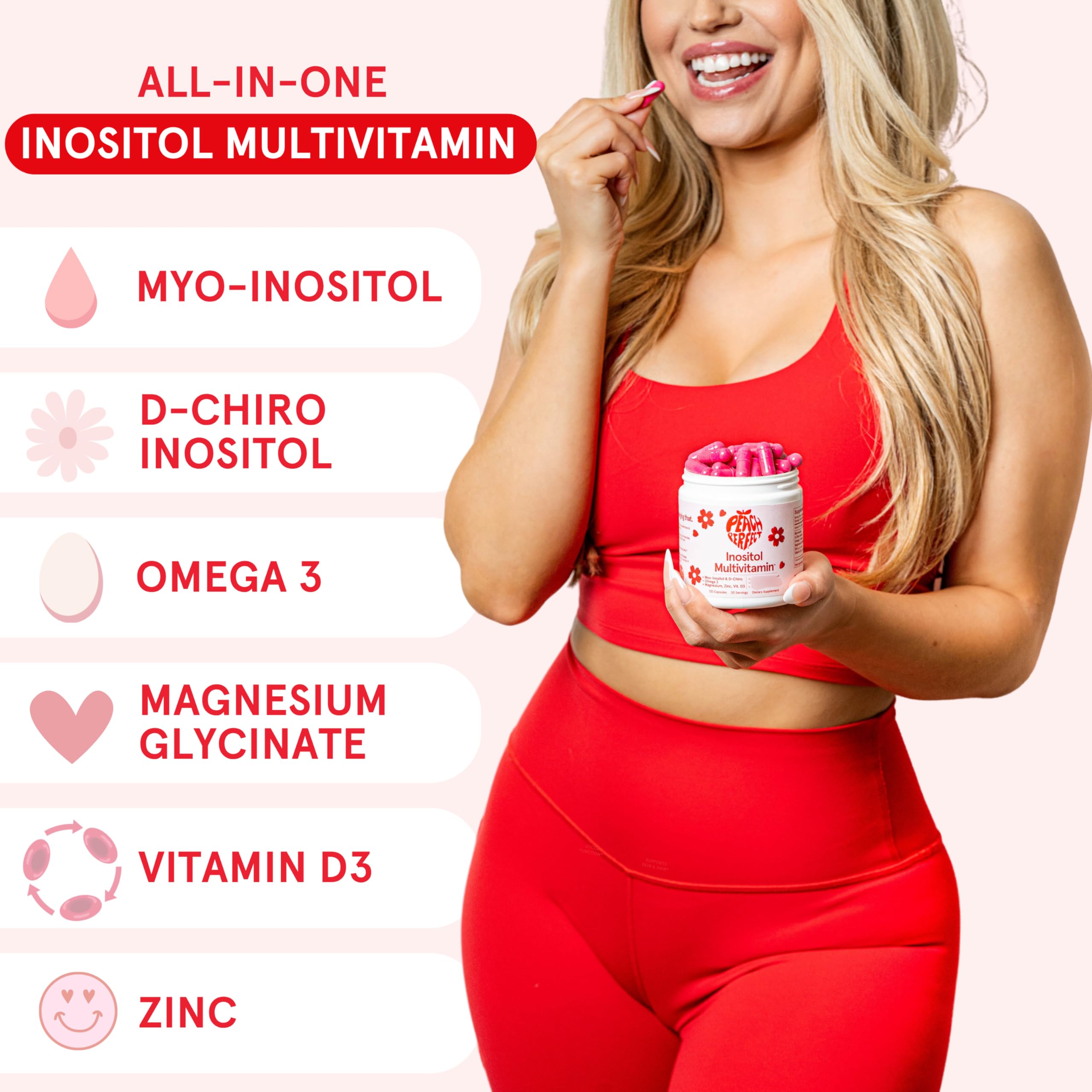 Peach Perfect Inositol Multivitamin – Myo-Inositol & D-Chiro 40:1 Blend, Omega-3, Vitamin D3, Magnesium, Zinc – Supports Women’s Health, Mood, Energy, Supplement – 30 SVG Peach Perfect buy australia supplements