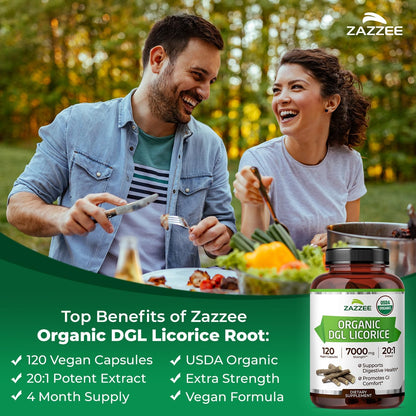 Zazzee USDA Organic DGL Licorice 20:1 Extract, 120 Vegan Capsules | 4 Month Supply, Deglycyrrhizinated Licorice Root, Glycyrrhiza Glabra, Digestive & Stomach Support, All-Natural, Made in USA Gsupps Australia