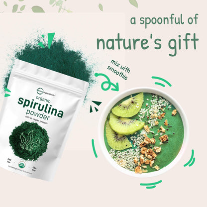 Micro Ingredients Organic Spirulina Powder, 1lb | Blue-Green Algae, Rich in Vegan Protein, Vitamins & Minerals | Source of Natural Chlorophyll & Enzymes Micro Ingredients