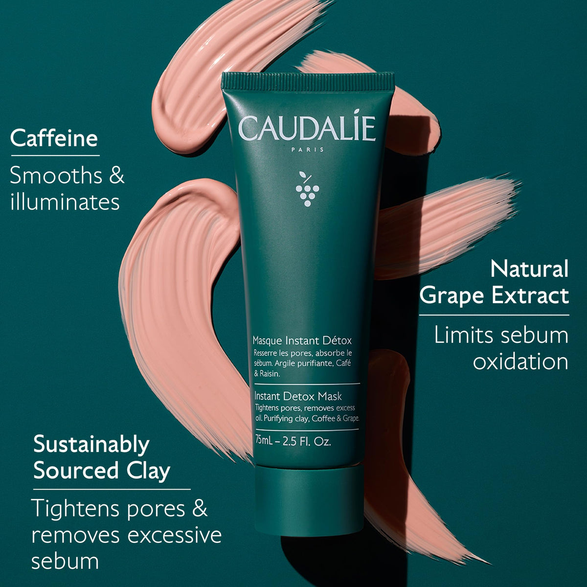 Caudalie Instant Detox Mask, Pore Minimizing Pink Clay Face Mask - 35 mL Caudalie