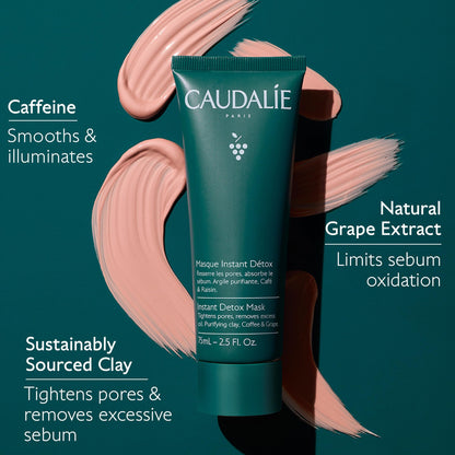 Caudalie Instant Detox Mask, Pore Minimizing Pink Clay Face Mask - 35 mL Caudalie