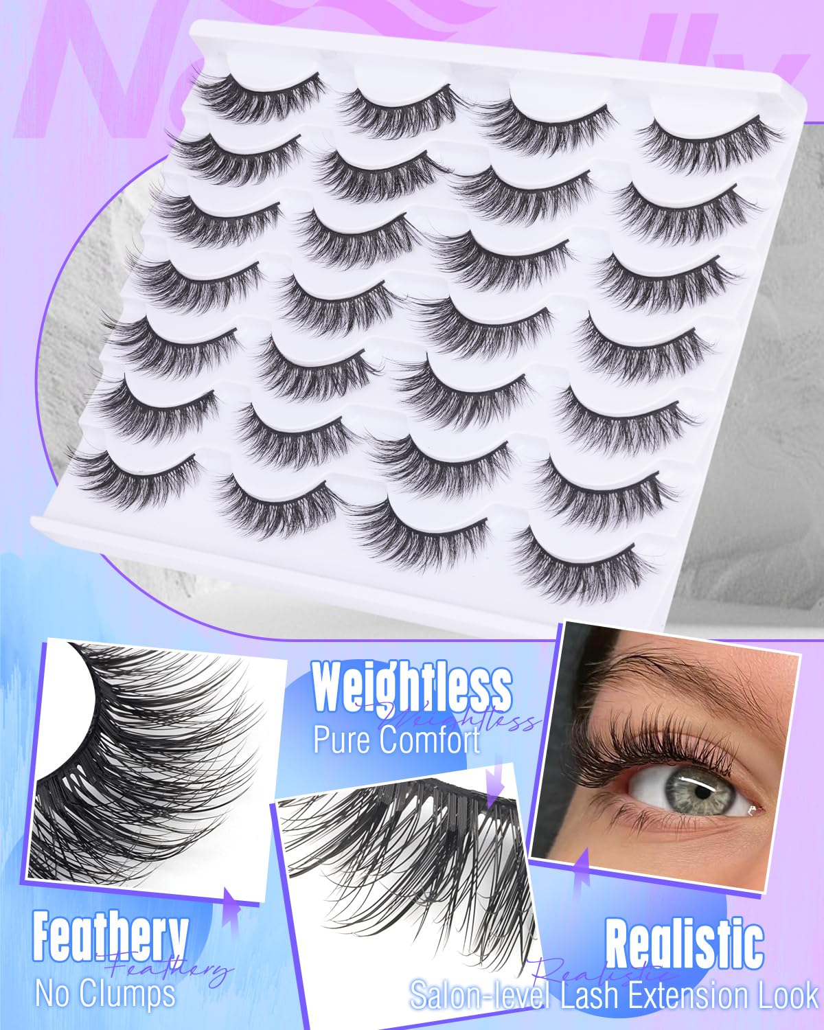 Newcally Lashes False Eyelashes Cat Eyes Wispy Natural Faux Mink Lashes 14 Pairs Pack Light Volume Short Fake Eye Lashes Multipack Newcally
