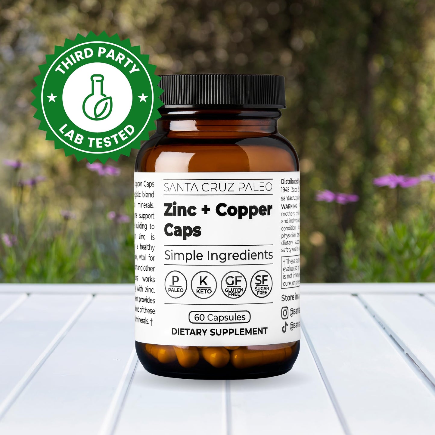 Santa Cruz Paleo, Zinc & Copper Mineral Supplement, High Absorption Formula, Zinc Supplement for Skin & Hair, L Methionine, Copper Gluconate, Trace Minerals Santa Cruz Paleo