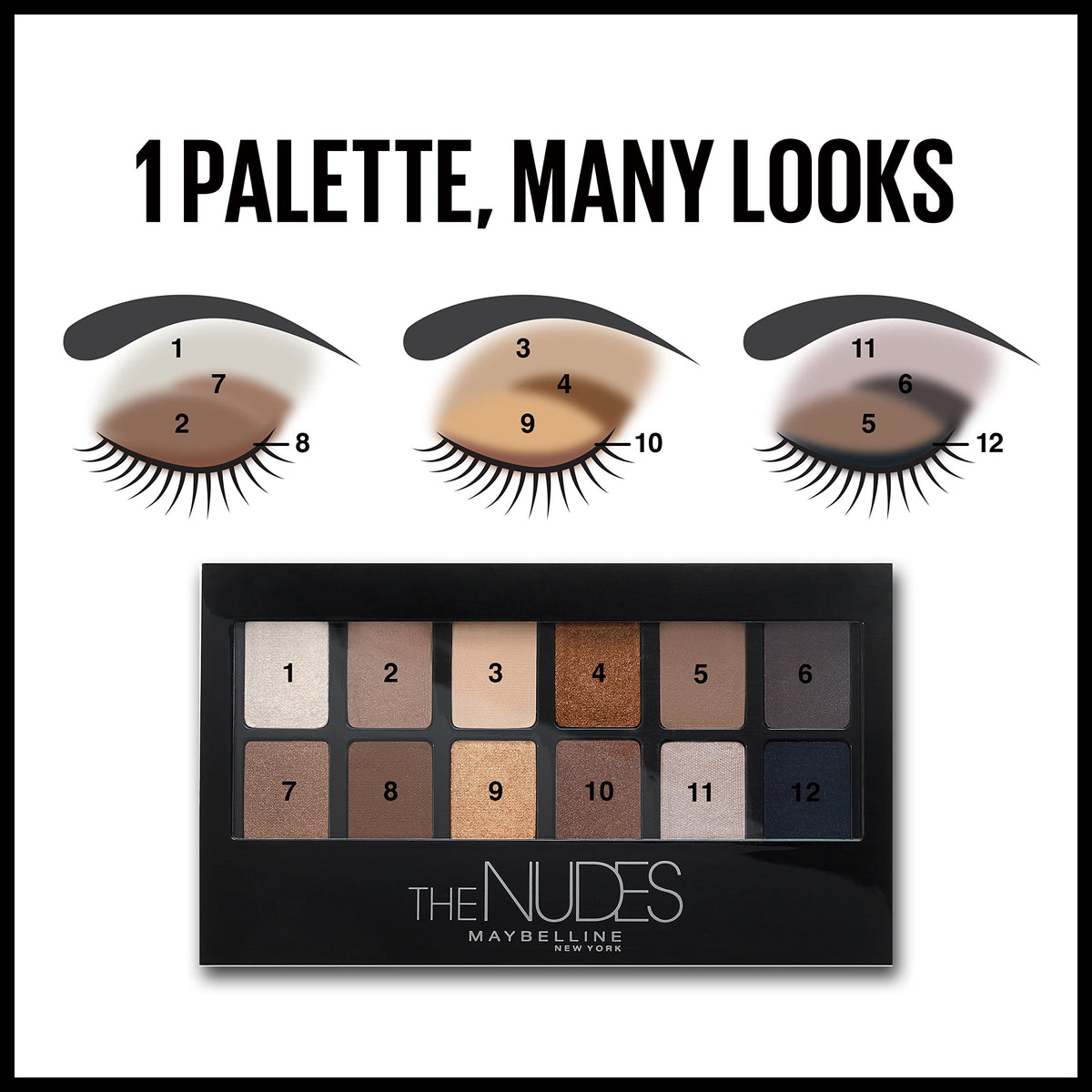 Maybelline The Nudes Eyeshadow Palette Makeup, 12 Pigmented Matte & Shimmer Shades, Blendable Powder, 1 Count MAYBELLINE