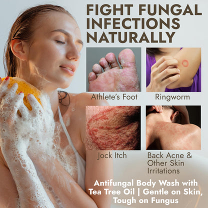 Antifungal Body Wash with Tea Tree Oil for Ringworm & Jock Itch w/Scrubber Terramed Just Think Comfort