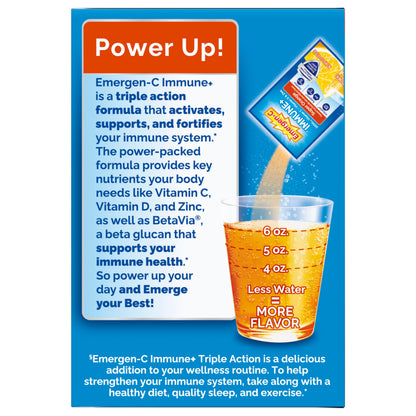 Emergen-C Immune+ Triple Action Immune Support Powder, BetaVia (R), 1000mg Vitamin C, B Vitamins, Vitamin D and Antioxidants Emergen-C