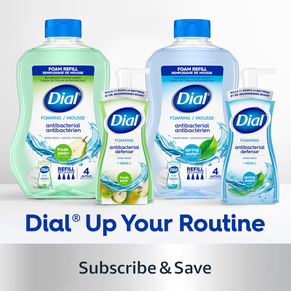 Dial Antibacterial Defense Foaming Hand Soap + Aloe, Spring Water Scent, 30 Fl Oz Hand Soap Refill (4 Pack), Dermatologist-Tested, Gentle on Skin Dial