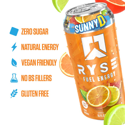 RYSE Fuel Energy Drink - Variety Pack - Sugar Free, Gluten Free & Vegan - 200mg Natural Caffeine, Taurine & Choline for Focus & Energy - No Artificial Colors - 16 fl oz Cans (12-Pack)