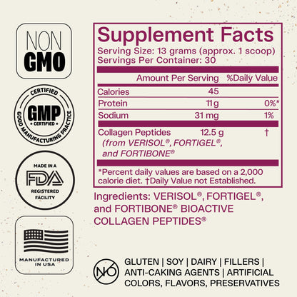 FORTIBONE® Collagen - 3 Clinically-Supported Bioactive Collagen Peptides with FORTIBONE®, FORTIGEL®, VERISOL® Unflavored Collagen for Women - Reduce Wrinkles, BEST Supplements