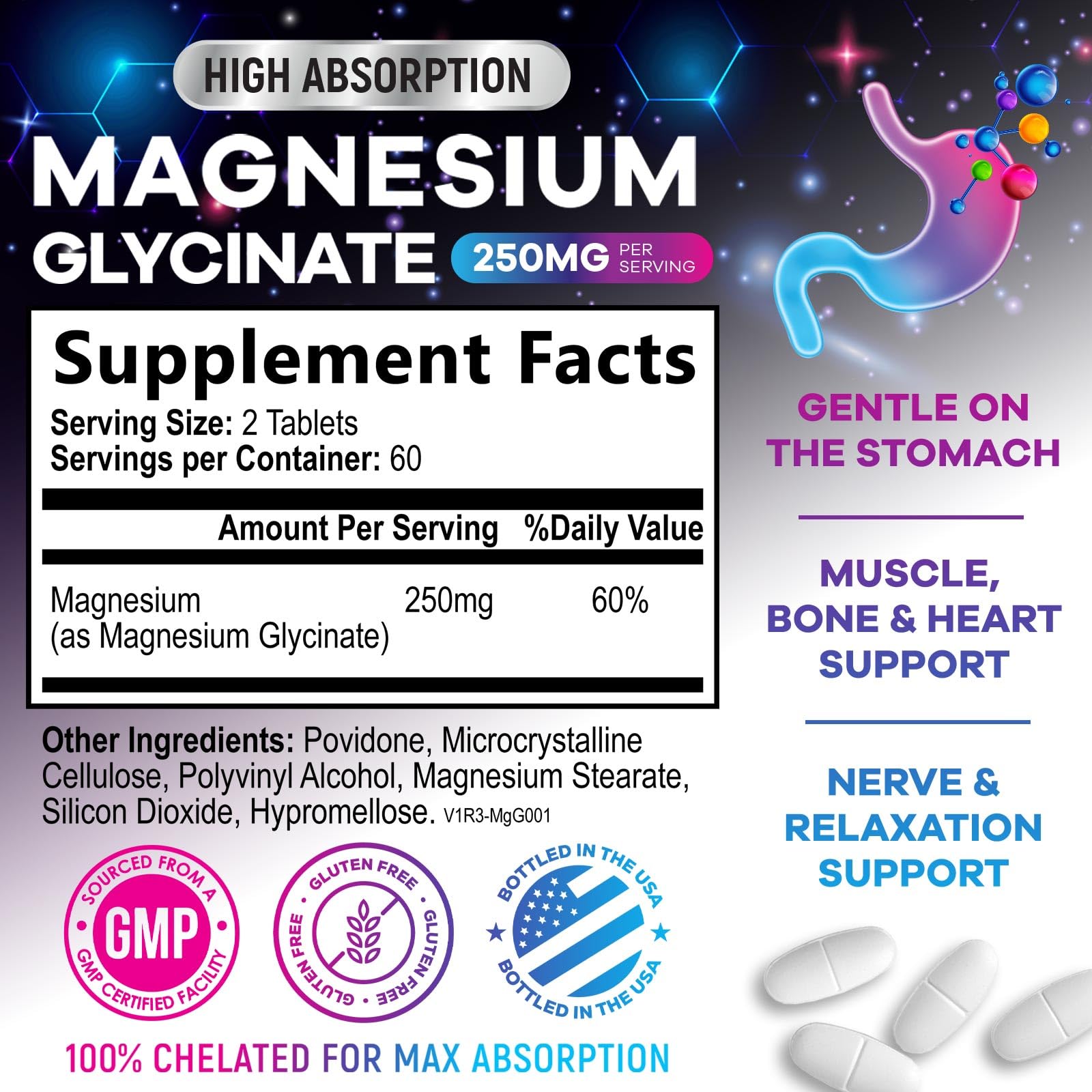 Magnesium Glycinate Supplement 250mg - 100% Chelated & Purified - to Support Sleep, Heart Health, Muscles, & Bone Strength - Best Absorption Magnesium Glycinate Capsules, Bottled in USA - 120 Tablets Nature's Peak buy australia supplements