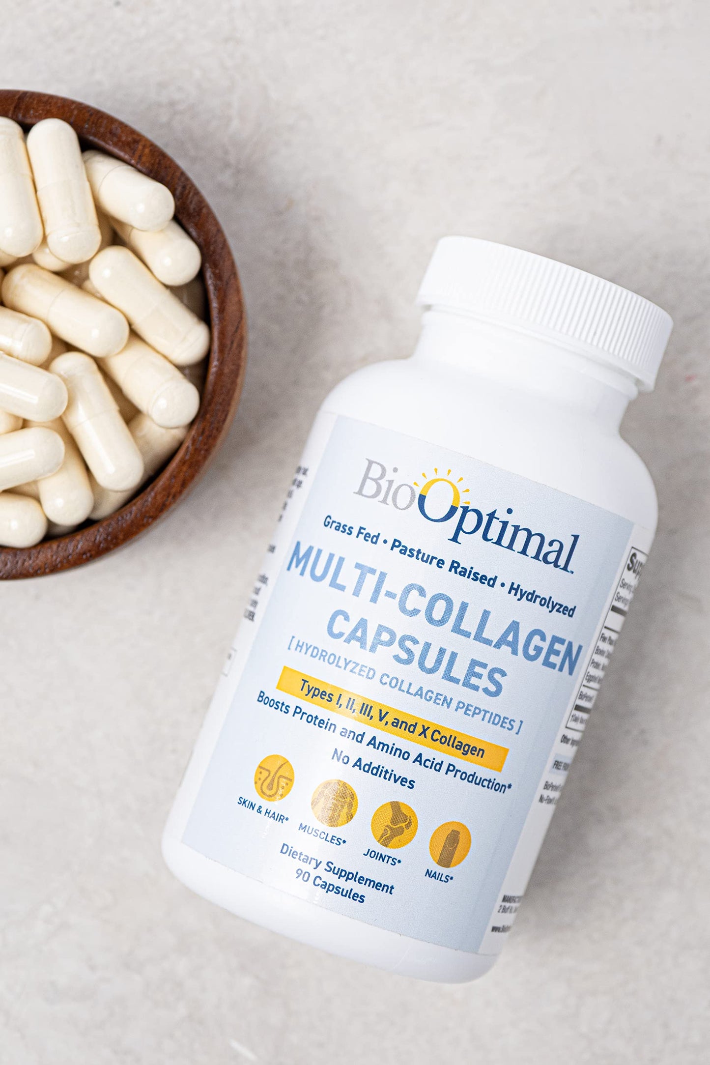 BioOptimal Multi-Collagen Supplement Capsules, Types I, II, III, V, & X Collagen, 90 Capsules BioOptimal