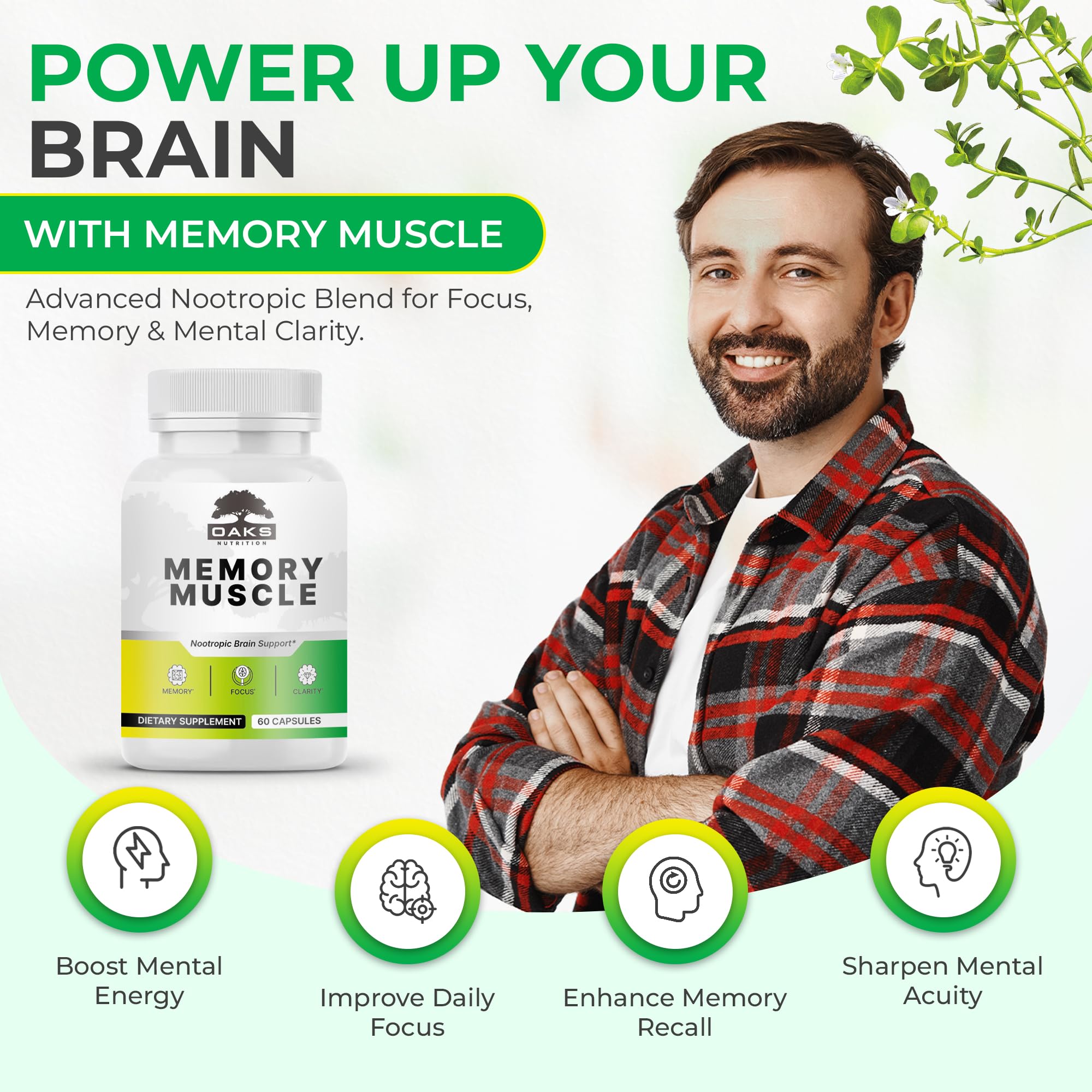 Memory Muscle – Advanced Nootropic Brain Supplement with Vitamin B12, Bacopa Monnieri & DMAE for Focus, Memory, Mental Clarity & Clean Energy – Premium Cognitive Support Formula Oaks Nutrition buy australia supplements