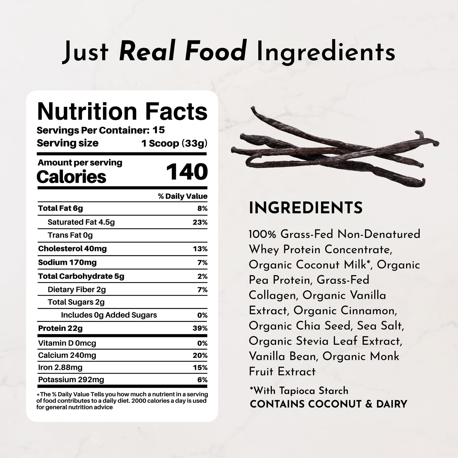 JUST INGREDIENTS Vanilla Protein Powder - Grass-Fed Whey Blend, Organic, Gluten Free, Dairy Free, Soy Free - 15 Servings, 22g Protein JUST INGREDIENTS buy australia supplements