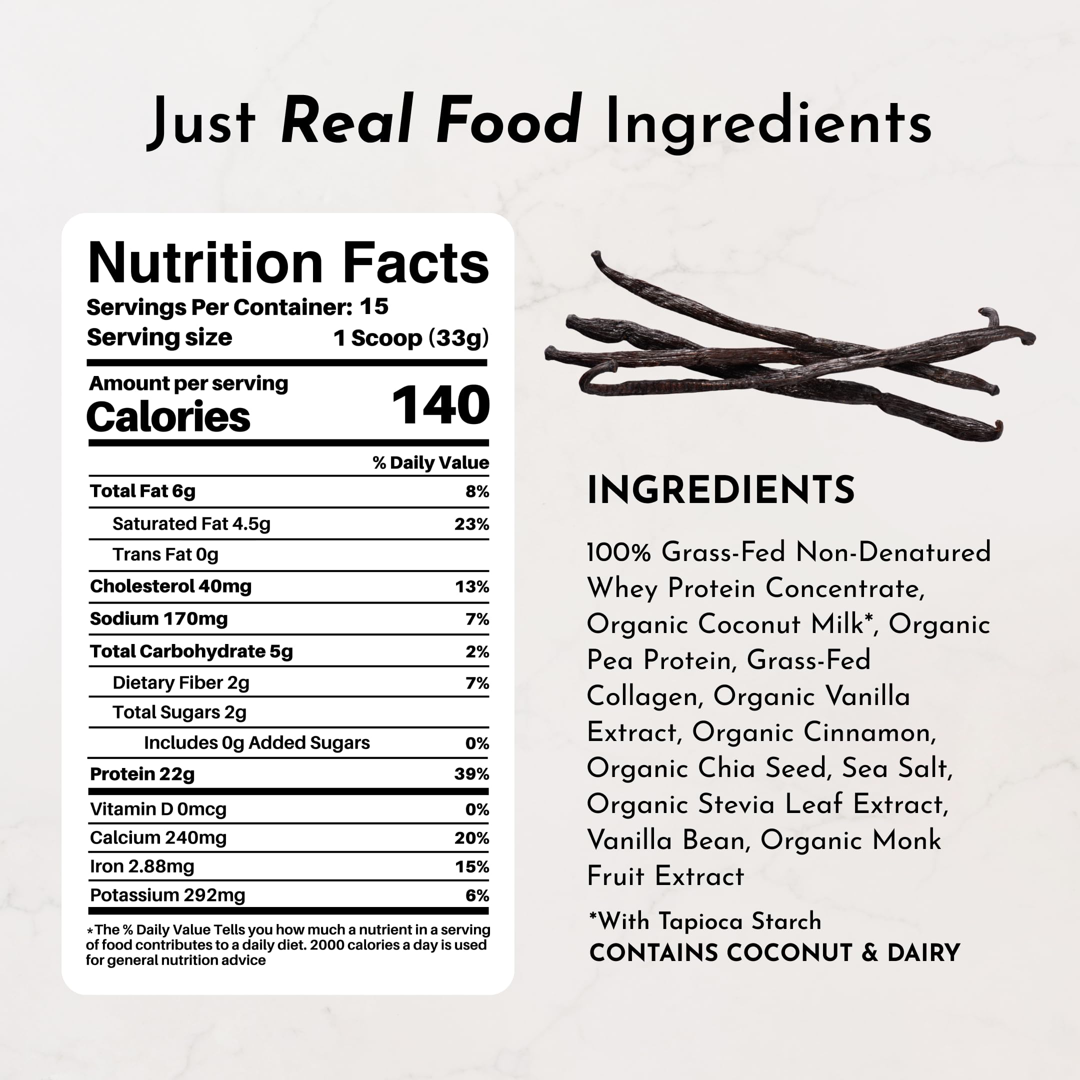 JUST INGREDIENTS Vanilla Protein Powder - Grass-Fed Whey Blend, Organic, Gluten Free, Dairy Free, Soy Free - 15 Servings, 22g Protein JUST INGREDIENTS buy australia supplements